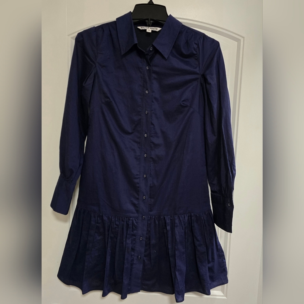 WALTER BAKER Tara Belted Cotton-poplin Mini Shirt Dress IN Navy - Picture 3 of 7